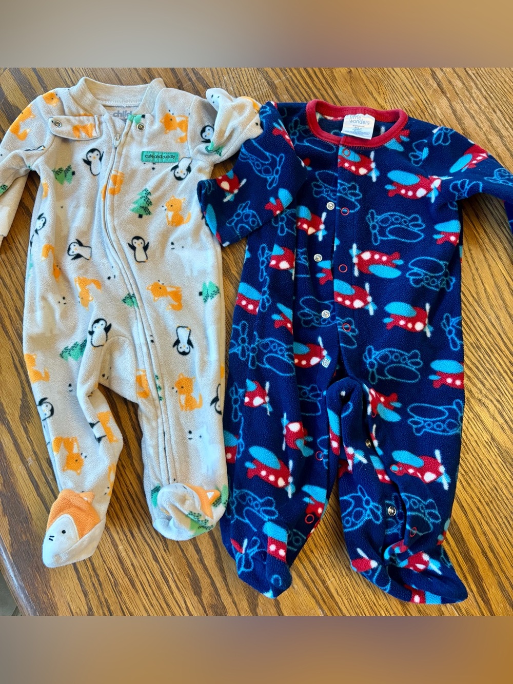 Little Wonders Navy Fleece Airplane Footed One-Piece with Red Trim